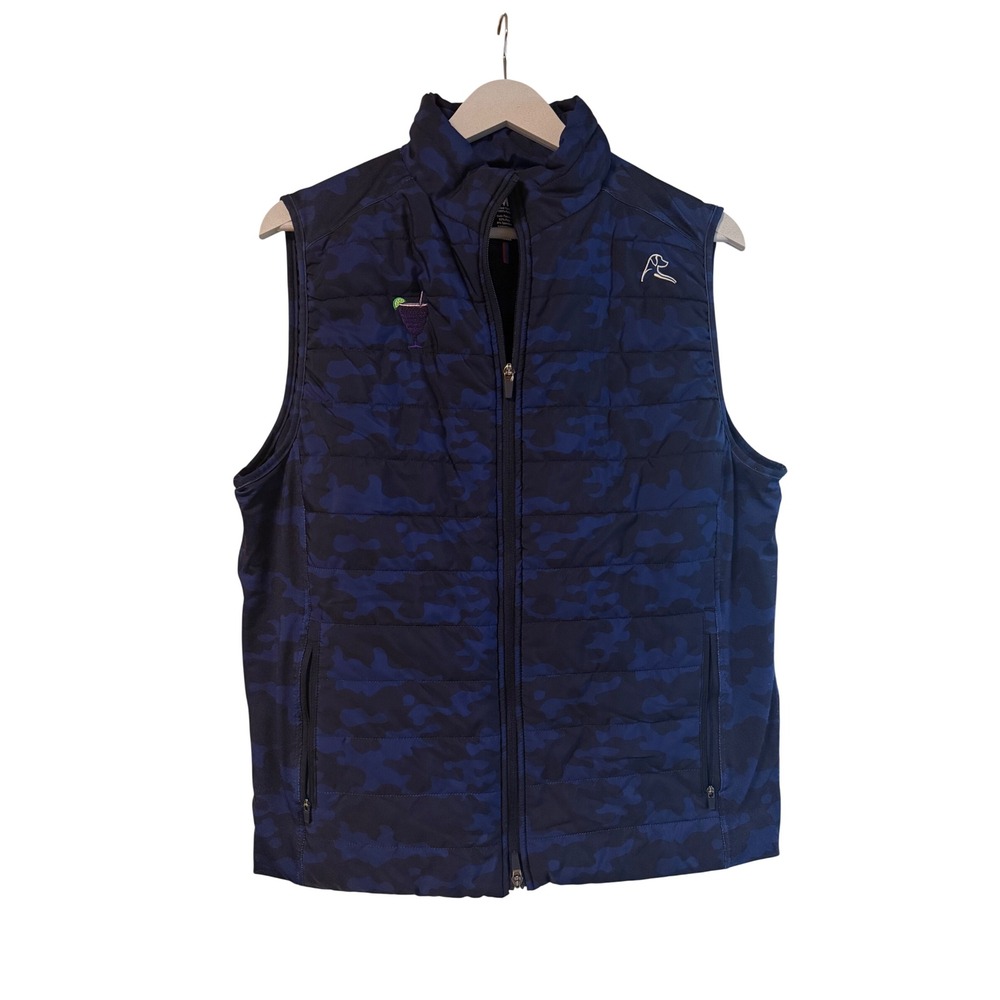 Rhoback Mens Blue Camo Quilted Performance Vest Full Zip Golf Size Medium